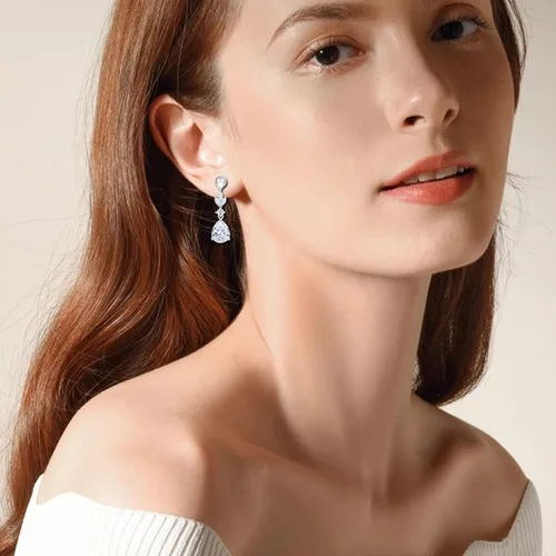 Vista 5 de Aretes de plata de ley 925 para mujer, aretes colgantes y gota de perlas con circonita cúbica 5A para mamá, madre, novia, abuela, esposa, regalos