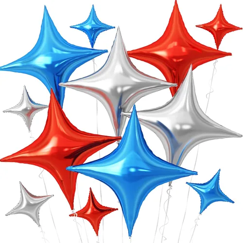 Vista 20 de Globos de Estrella Negra, 12 Piezas Globos de Papel de Aluminio de Estrella de Cuatro Ángulos, 26 Pulgadas y 10 Pulgadas Globo de Película de Negro