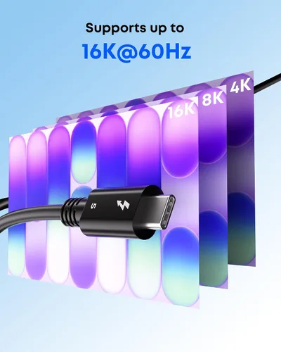 Vista 5 de Cable Thunderbolt 5, cable USB C de 3.3 pies con certificación Intel, carga rápida de 240 W, ancho de banda de hasta 120 Gbps, pantallas de 16 K/8K