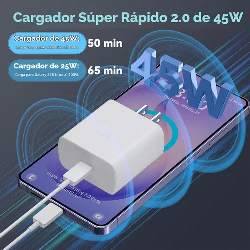 Vista 2 de Cargador súper rápido de 45 W, cable de carga USB tipo C de 6.6 pies con cargador de teléfono Android, bloque de carga rápida para Samsung Galaxy