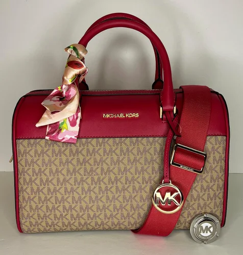 Vista 6 de Michael Kors Travel MD - Bolsa de lona con gancho para bolso Michael Kors y bufanda delgada, Rosa Carmín, Duffle