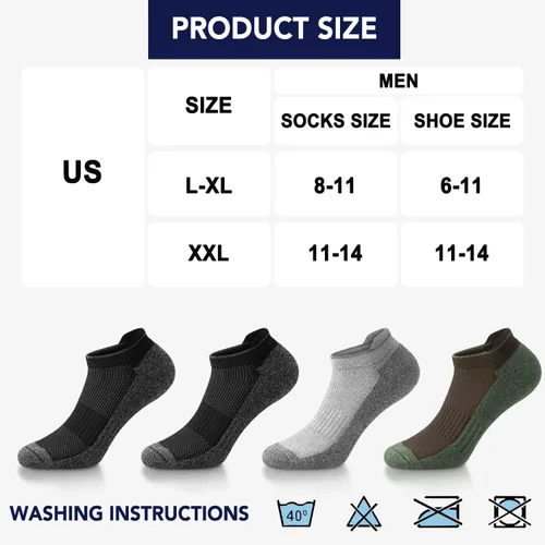 Vista 6 de ACTINPUT Calcetines acolchados de algodón para hombre, de corte bajo, antiampollas, rendimiento atlético, cómodos, invisibles, de algodón, 10-13