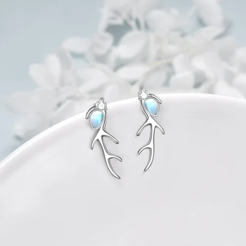 Vista 3 de KQF Aretes de plata de ley S925 con diseño de piedra lunarópaloturquesa, Plata