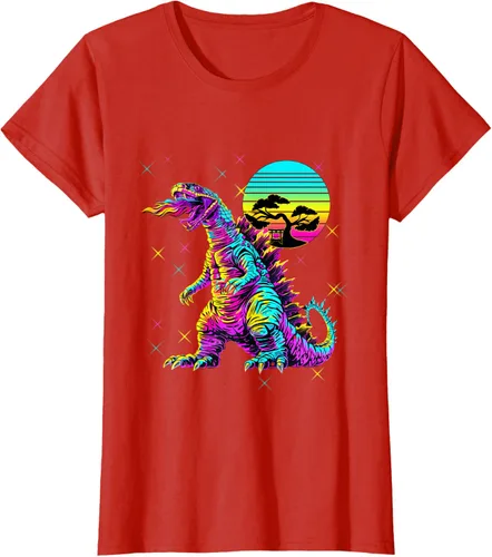 Vista 45 de Cool Streetwear synthwave 80s 90s retro anime snakezilla camiseta, Negro