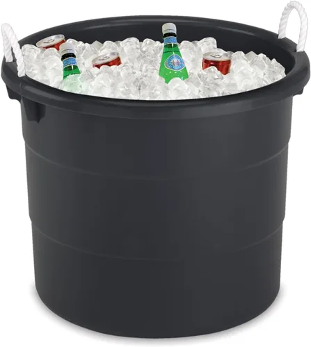 Vista 9 de HOMZ Paquete de 4 cubos utilitarios, cubo grande de plástico con asas de cuerda, 17 galones, color negro, cubos portátiles para interiores