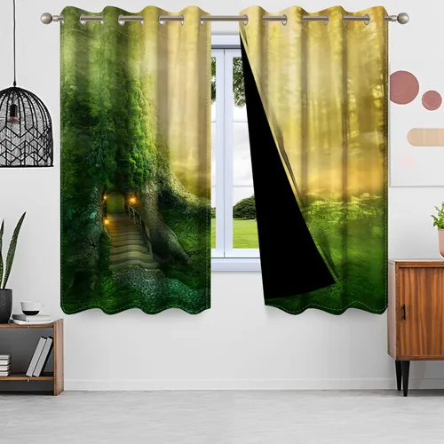 Vista 11 de Cortinas opacas de cascada, impresión 3D, vista de ventana de paisaje natural, cortinas para sala de estar, panel de cortina de río con ojales