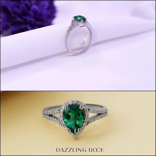 Vista 54 de Dazzlingrock Collection Anillo de compromiso con forma de lágrima y diamante blanco natural redondo de 0.45 quilates con halo de diamantes blancos