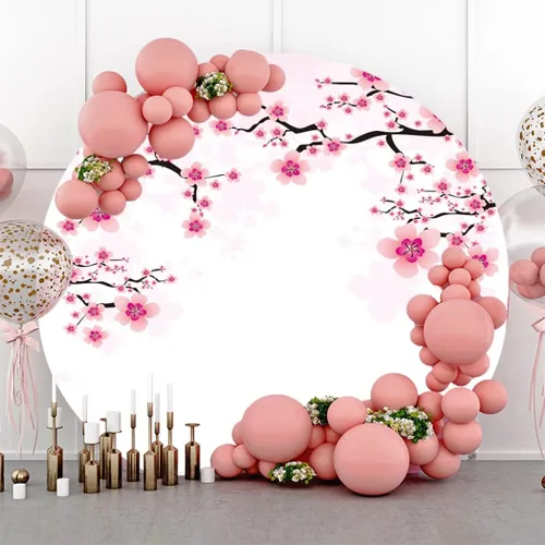 Vista 3 de Leyiyi Cubierta de fondo redonda romántica de 3 x 3 pies, diseño floral rosa floreciente para fotografía, decoración del día de San Valentín, tema