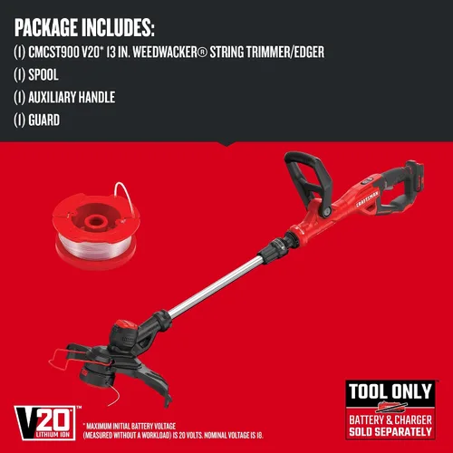 Vista 12 de CRAFTSMAN V20 WEEDWACKER Cortadora de Cuerdas Inalámbrica Bordeadora con Alimentación Automática, 13 pulgadas, Solo Herramienta (CMCST900B)
