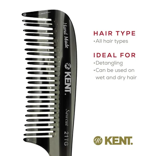 Vista 7 de Kent Peine desenredante grande de grafito negro 21T, dientes anchos para cabello grueso y rizado ondulado. Peine desenredante de cabello largo