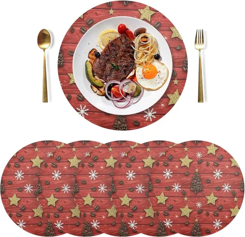 Vista 3 de Christmas Trees Planket Red PVC Plate Mat, Non Slip Placemats Heat Resistant for Kitchen one sizex4