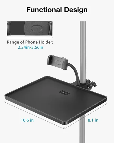 Vista 2 de InnoGear Bandeja de soporte para micrófono, bandeja de soporte para micrófono con soporte para teléfono, abrazadera ajustable en estante de 10.6 x