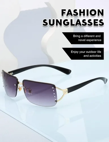 Vista 6 de MASDUN Elegantes gafas de sol rectangulares sin marco sin marco para mujer rodeadas de diseñador de moda para hombres