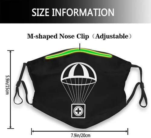 Vista 4 de Kit de primeros auxilios Máscara facial de paracaídas con impresión de doble cara, reutilizable, ajustable, universal, máscara antipolvo, unisex
