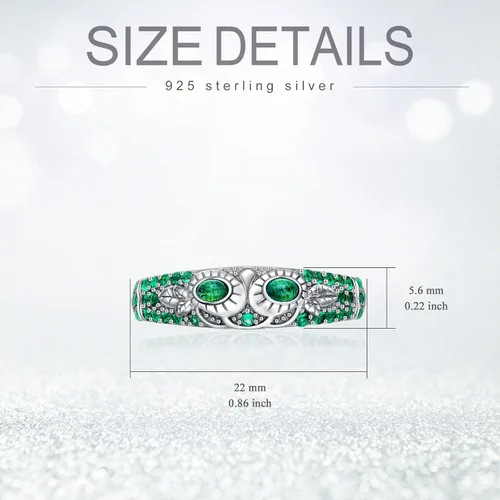 Vista 6 de Anillos vintage de plata de ley S925 con diseño de ojo de búho verde, tamaño 678, The Wisdom of the Night Deja que el ojo de búho verde guíe tu