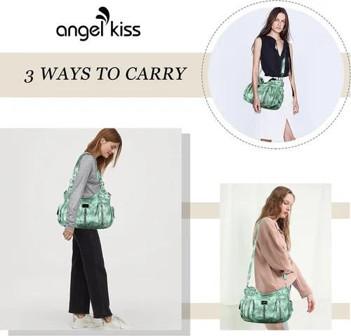 Vista 6 de Angelkiss Monederos grandes y bolsos para mujer, de piel sintética lavada, bolso cruzado de hombro