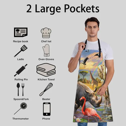Vista 5 de Cosmic Pizza - Delantal de gato para mujer, 28 x 33 pulgadas, delantales de cocina con 2 bolsillos, poliéster, bonito delantal de gato para cocinar