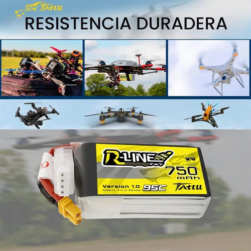 Vista 5 de TATTU R-Line 3S Lipo Batería 750mAh 11.1V 95C con enchufe XT30 para FPV Racing Quadcopter de tamaño 100 a 180