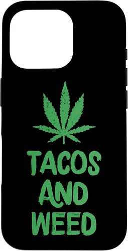 Vista 20 de Carcasa divertida para iPhone 16 Tacos y marihuana de marihuana envejecida