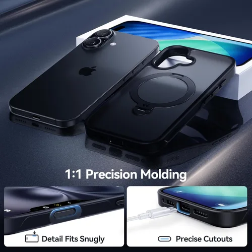 Vista 6 de CASEKOO Funda negra para iPhone 17 con soporte magnético giratorio de 360 grados