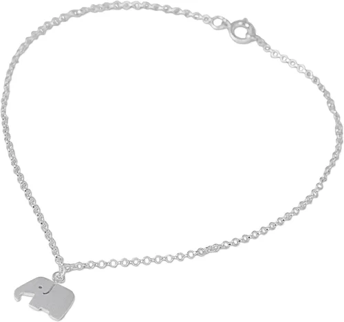 Vista 2 de NOVICA . Tobillera de plata de ley 925, 9.75 pulgadas 'Elephant Bliss