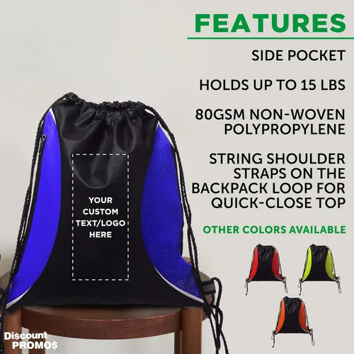 Vista 24 de DISCOUNT PROMOS Juego de mochilas con cordón no tejidas personalizadas de 10/50/100, paquete personalizado a granel