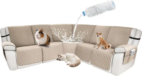Vista 70 de Fundas impermeables para sofá reclinable seccional en forma de L, 7 piezas, antideslizantes, lavables, juego de fundas reclinables para mascotas