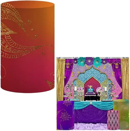 Vista 12 de NIVIUS PHOTO Cubierta cilíndrica de la India Bollywood para decoración de fiesta, elástica, elástica, elastano, pedestal NO-1399