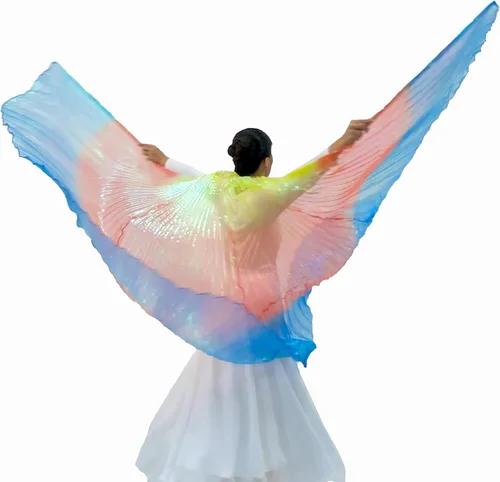 Vista 7 de Wuchieal Disfraz de danza del vientre de 2 palos y coak de ángel para mujer 0#amarillo-rojo-azul