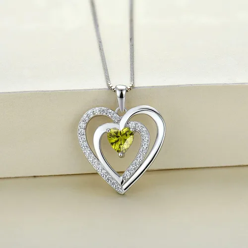 Vista 4 de YL Collar de corazón para mujer de plata de ley 925 amor doble corazón colgante joyas