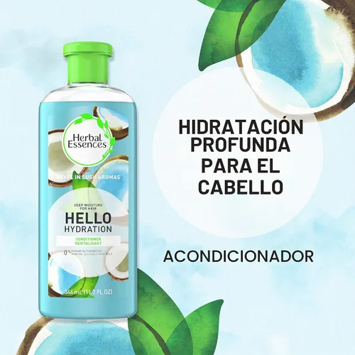 Vista 3 de Herbal Essences Hello - Acondicionador de hidratación, humedad profunda para el cabello, 11.7 onzas líquidas, aroma a coco, sin parabenos, probado