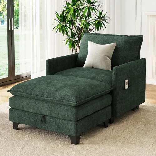 Vista 28 de Sofá modular moderno en forma de L de 106 pulgadas, sofá nube de felpilla con otomana de almacenamiento, sofás de asiento profundo con bolsillo Verde
