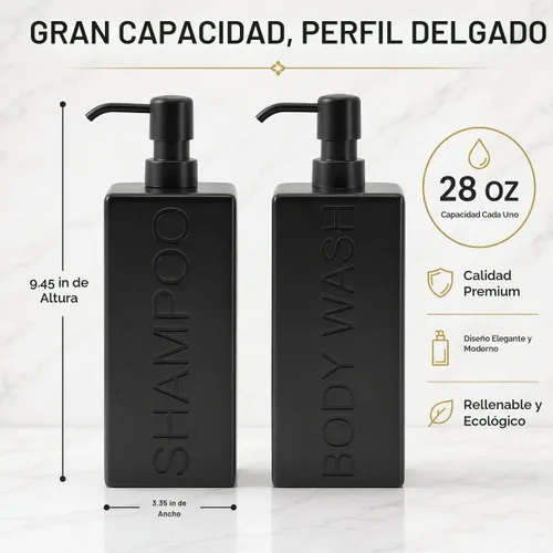 Vista 8 de dispensador rectangular de resina premium para cuarto de baño, para champú, acondicionador, loción corporal, diseño moderno recargable con bomba