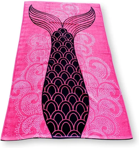 Vista 5 de Toalla de playa grande con estampado de moda de verano (cola de sirena rosa)