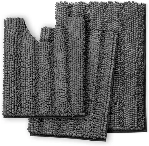 Vista 25 de Clara Clark Tapetes para baño de felpilla, tapetes de baño de felpa ultra suaves, lavables a máquina, con parte trasera antideslizante, 44 x 26 Negro