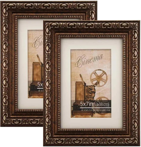 Vista 27 de Paquete de 2 marcos de fotos clásicos adornados de bronce antiguo de 5 x 7 pulgadas, con paspartú de 3.5 x 5.5 pulgadas, pantalla de mesa o pared