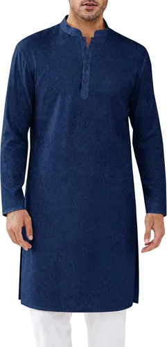 Vista 13 de Runcati Camisa Henley con textura Kurta Thobe para hombre Azul marino