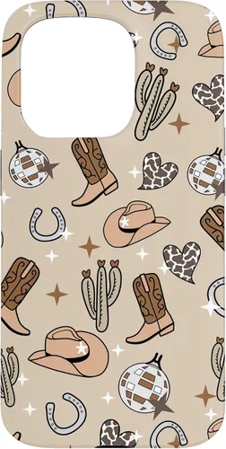 Vista 14 de Cowboy Hat & Boot & Disco Ball Pattern Brown Cowgirl Case for iPhone 17