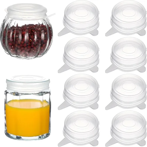 Vista 8 de Paquete de 8 tapas elásticas de silicona de 1.6 pulgadas para almacenamiento de alimentos, tapas selladas de boca pequeña, tapas de tarros masón