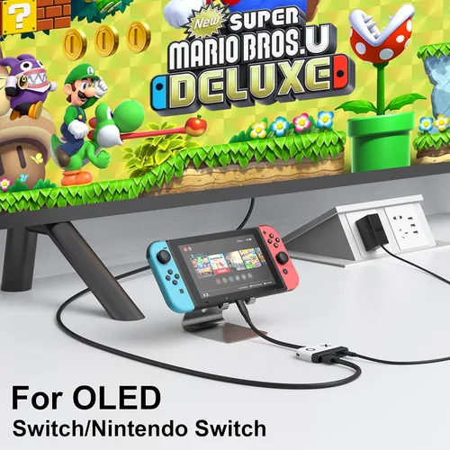 Vista 2 de Base de interruptor para Nintendo Switch OLED, base de TV portátil con puerto HDMI USB 3.0 y carga USB C, base de viaje para Nintendo Switch Steam
