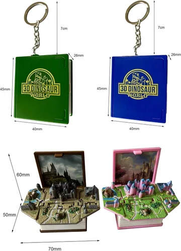 Vista 2 de Davidamy's - Mini llavero de regalo, juguete de dinosaurio, libro desplegable, miniatura de escena de palabras de dinosaurio, mochila para niños