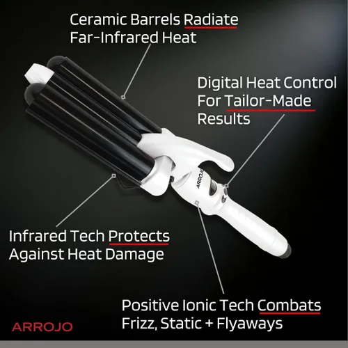 Vista 5 de Arrojo Varita onduladora de sirena de triple barril, tecnología infrarroja, rizador de control de temperatura, rizador iónico positivo, rizador de 3