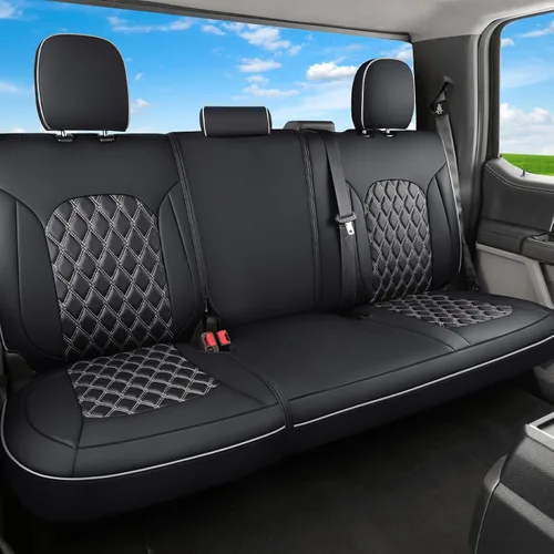 Vista 23 de Huidasource Fundas para asiento trasero de automóvil, de cuero (fila trasera, negro)