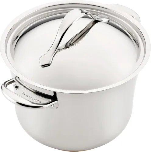Vista 4 de Anolon Nouvelle - Juego de ollas y sartenes de acero inoxidable, 10 piezas Stainless Steel Cookware Set with Lids, Oven Safe to 500°F, Durable