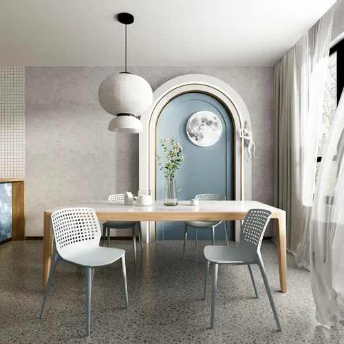 Vista 21 de LESHI Silla de comedor moderna apilable de plástico con respaldo sin brazos para comedor, sala de estar, jardín, patio, balcón, escritorio