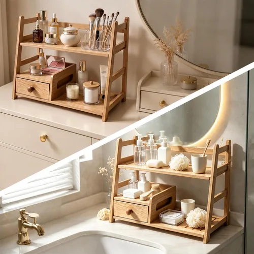 Vista 4 de Matcha Coffee Tea Station con cajón y soporte para bolsitas de té Madera
