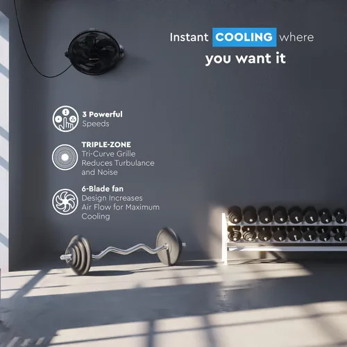 Vista 4 de Comfort Zone PowrCurve CZHV101BK - Ventilador de piso de 3 velocidades de 9 pulgadas con inclinación ajustable de 180 grados, 6 aspas
