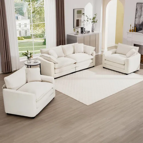 Vista 11 de mikibama Juego de sofá de lujo de 2 piezas, sofá de dos plazas y sillón, juego de sofás de pana moderna cómodos tipo nube para sala de estar