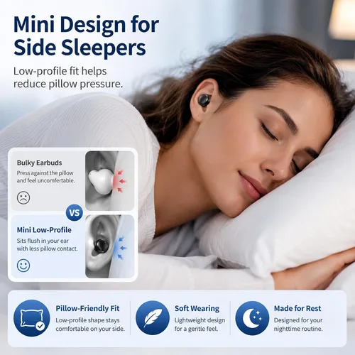 Vista 2 de Auriculares invisibles para dormir de lado, mini auriculares Bluetooth Negro