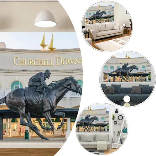 Vista 4 de YongFoto Churchill Downs - Telón de fondo de 5 x 3 pies, estatua de carreras de caballos Kentucky Derby, fiesta de carreras de caballos, amante